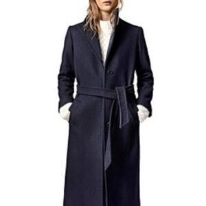 NWT Zadig & Voltaire Wool Women's Navy Belted Midi Coat